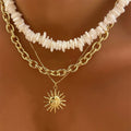 Natural shell necklace wholesale cross-border niche accessible luxury jewelry sun pendant multi-layered vacation style clavicle chain