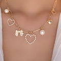European and american cross-border metal cold style heart bow necklace women's fashion accessible luxury diamond inlaid cut outfall and wintersweater chain