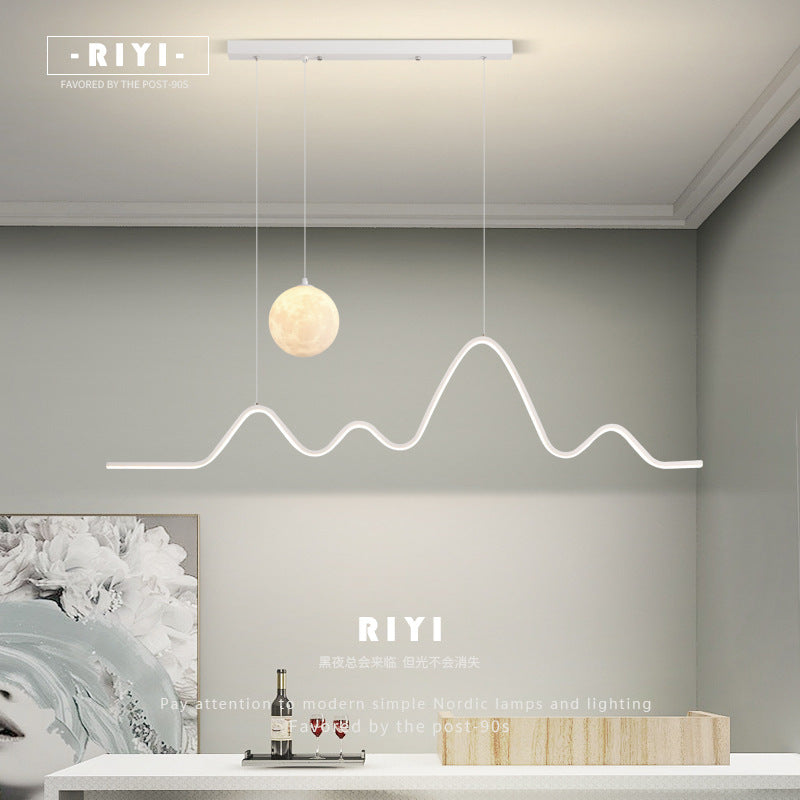 Full Spectrum Minimalist Restaurant Chandelier Moon Strip LED Light 2025 New Designer Line Bar Lighting