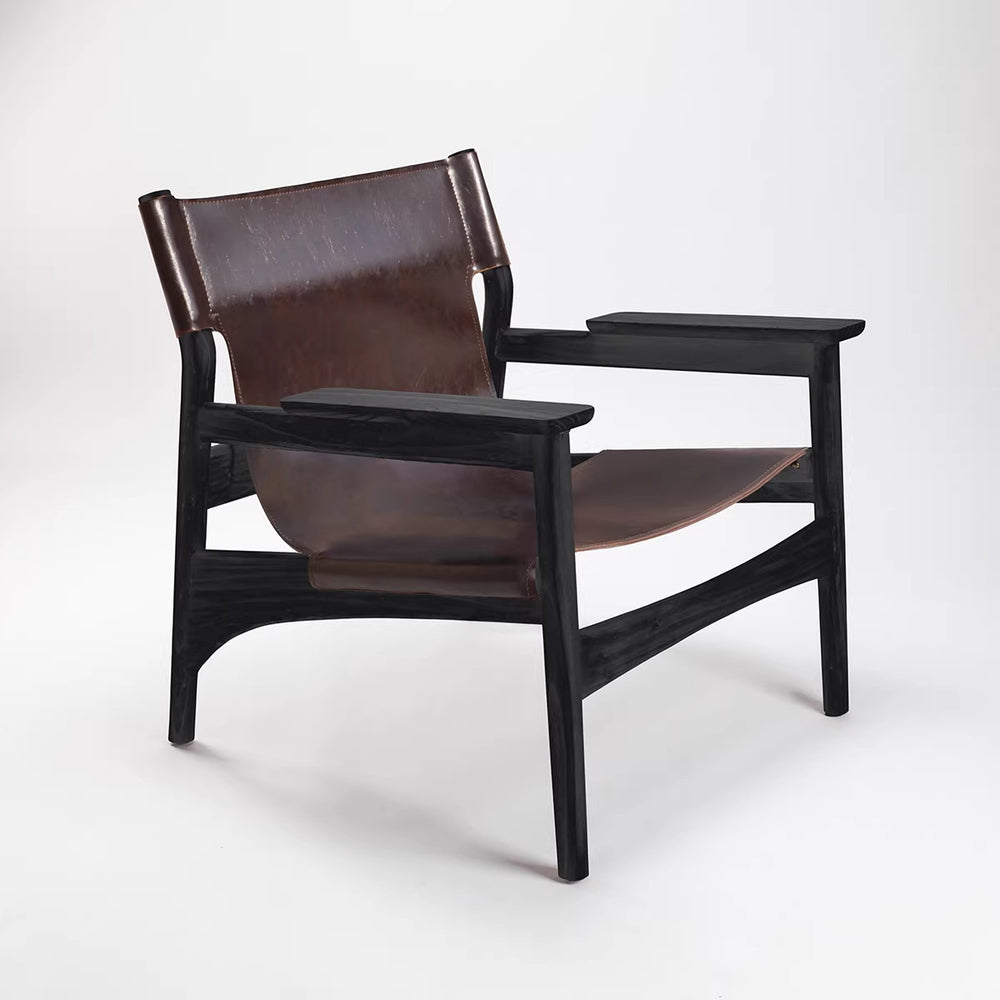 Vintage saddle chair - home living room balcony retro solid wood single leisure chair - designer style light luxury sofa chair