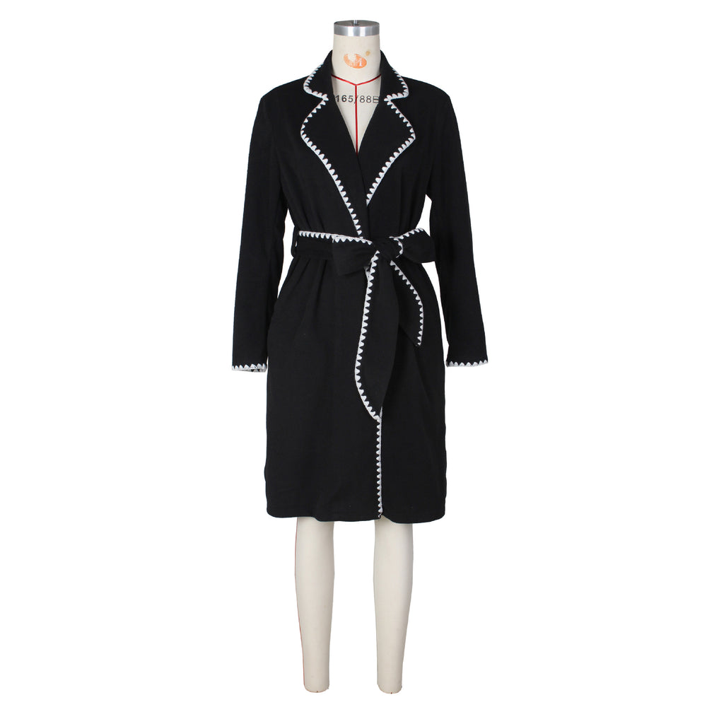 spring european women's wool blend long sleeve knit turn-down collar long coat loose trench coat outerwear