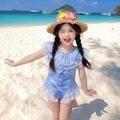 Kids' starry sky one-piece swimsuit, baby girl swimsuit, stylish summer mesh bowknot swimwear, girls' swimsuit