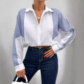 European and american cross-border e-commerce   new arrival: chic commute color block autumn long-sleeve women's blouse