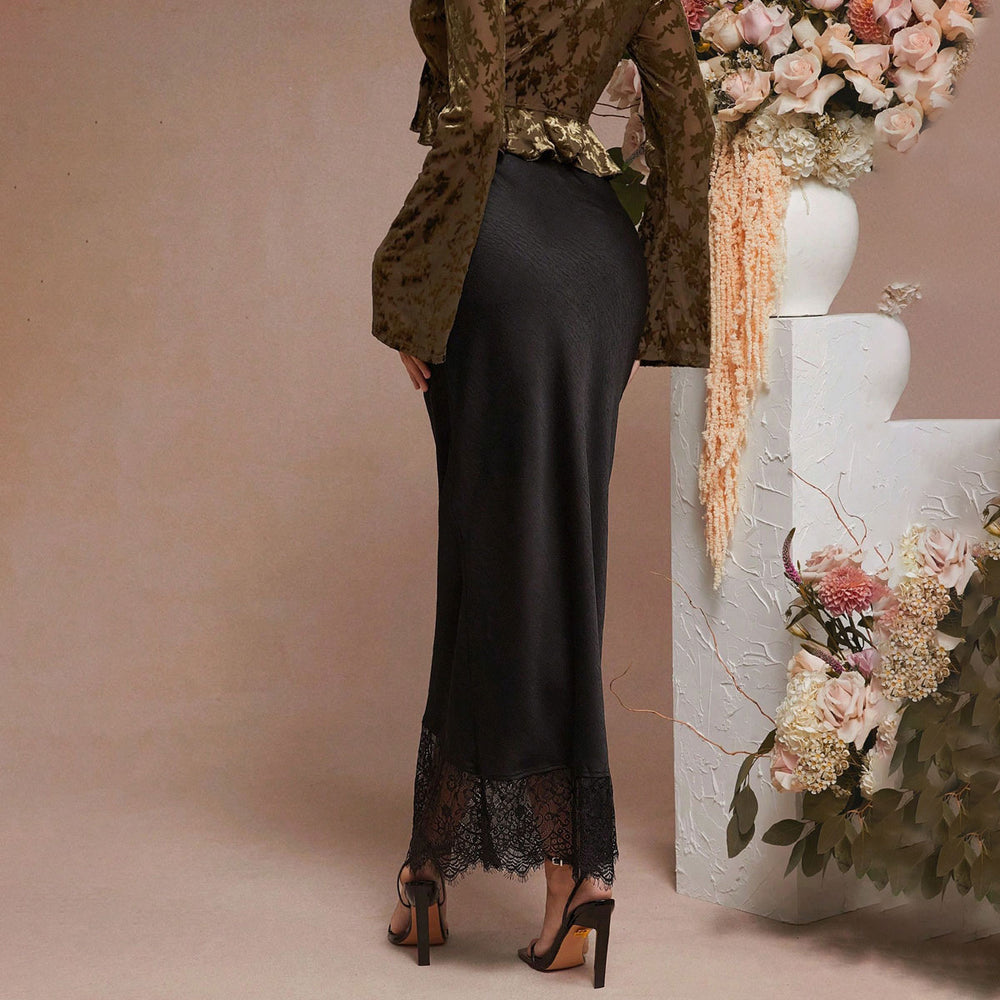 skirt lacepatchwork satin skirt socialite high-end women's clothing manufacturer source goods