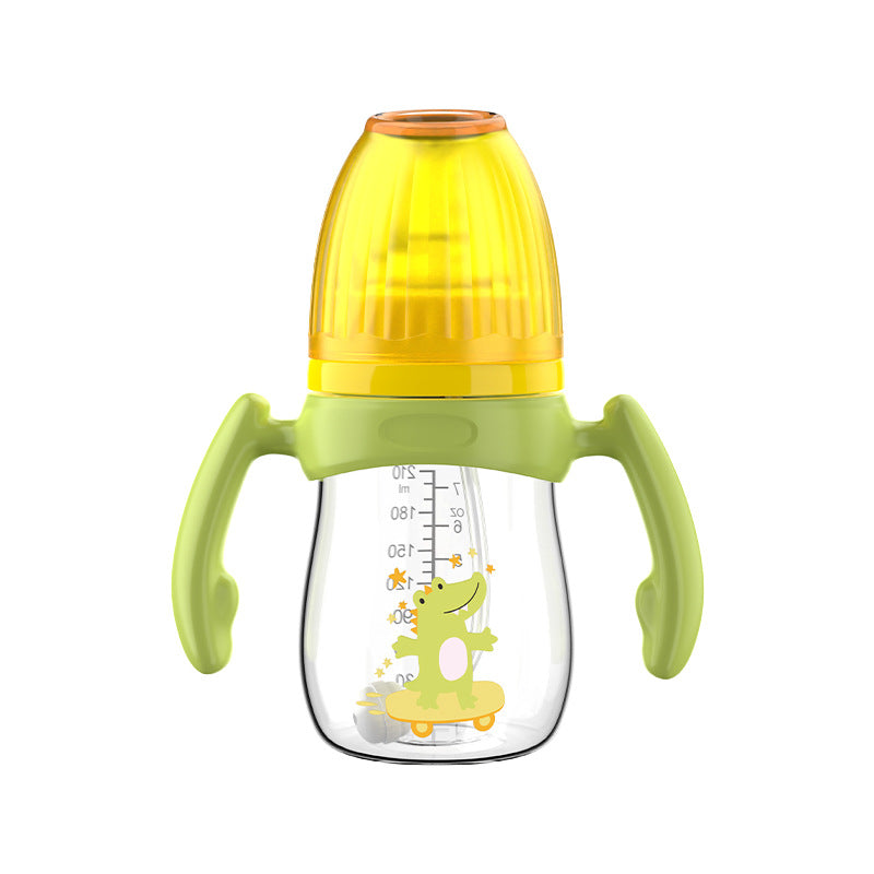 English boxed baby bottle baby wide diameter anti-choking and anti-flatulence PP bottle with handle and straw bottle