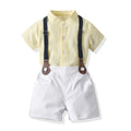 Summer boys' new export style striped bubble cotton short-sleeved shirt and overalls set, korean style children's formal wear