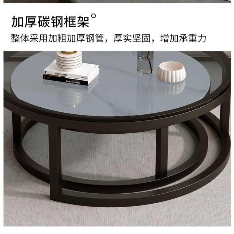 Affordable living room coffee table - new rock slab coffee table set for home living room, marble combination, round, light luxury modern style
