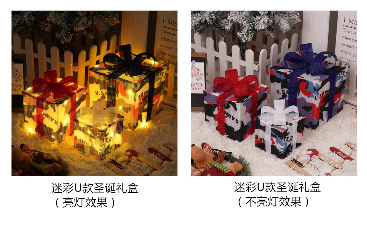 Christmas special birthday party warm atmosphere decorative gift box light, folding Christmas gift box three-piece bedside lamp