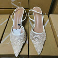 Zar 2024 autumn new arrivals: pointed-toe, closed-toe, open-back, solid color embroidered mesh stiletto mules