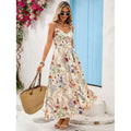 european and american women's printed v-neck cami dress with cinched waist and flared sleeveless design – perfect for beach vacations and everyday wear