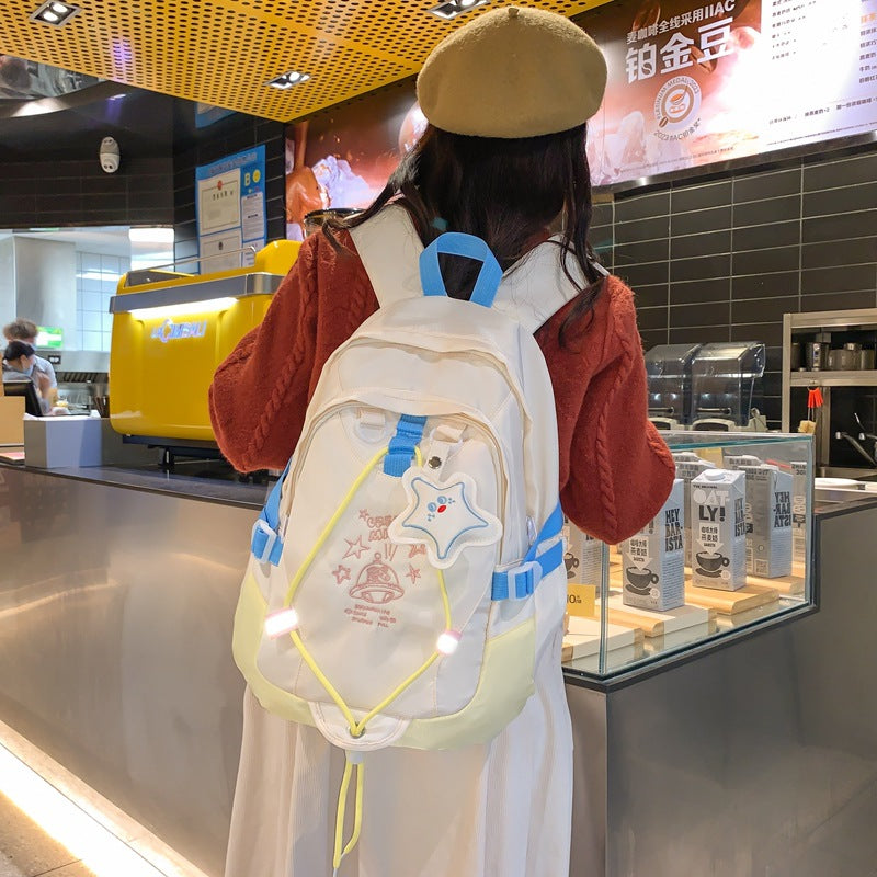 School bag female college student 2023 new large-capacity Korean version versatile contrasting backpack junior high school student high school backpack