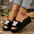 2024 summer women's butterfly & heart thick-soled fashionable versatile thong sandals - wearable outdoors, wedge heel beach slippers