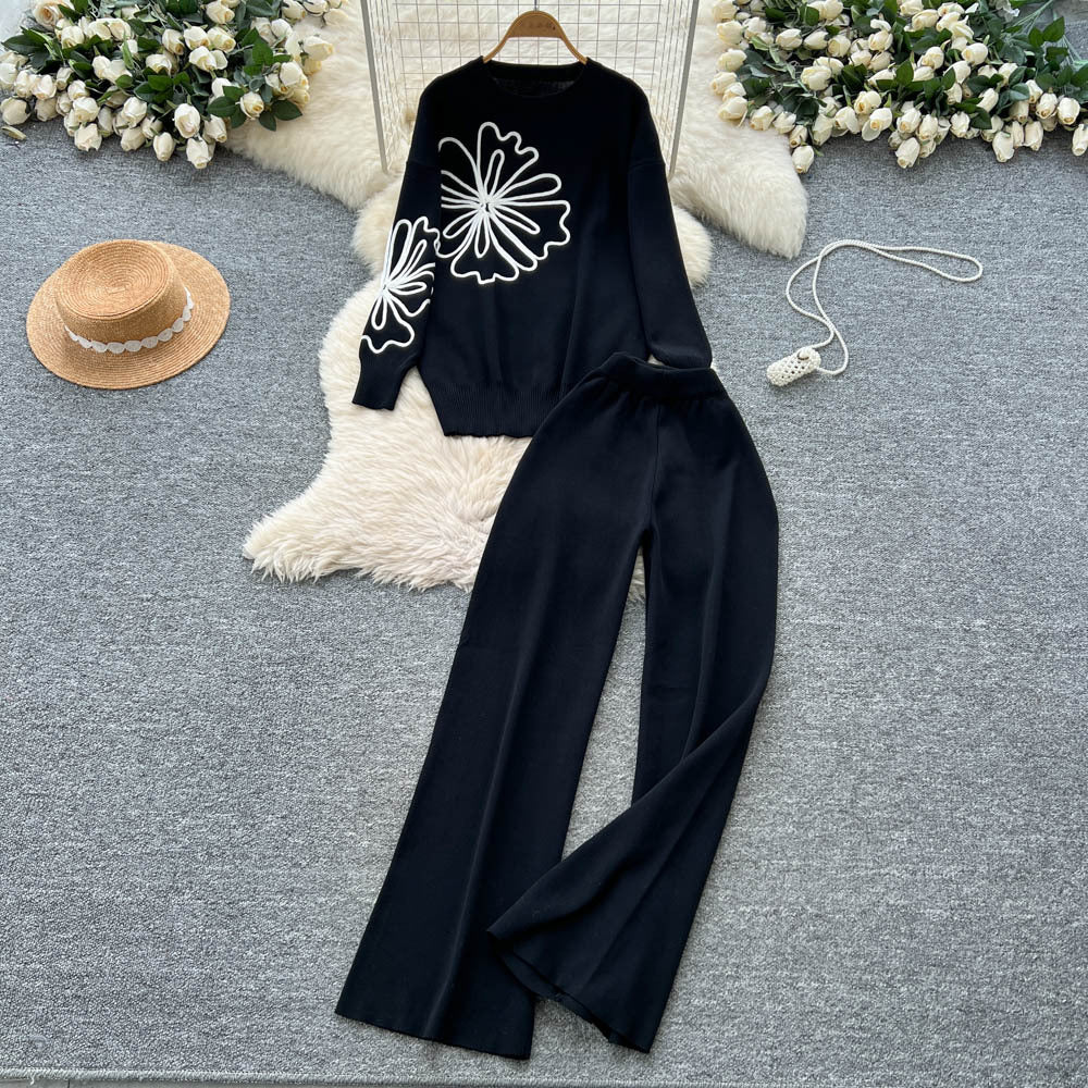 Sweatersuit women's fall and winter  new arrival lazy style fashion heavy industry embroiderloosepulloverknittingtops pants