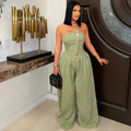 fashion women's sexy bandeau sleeveless metal button wide-leg jumpsuit