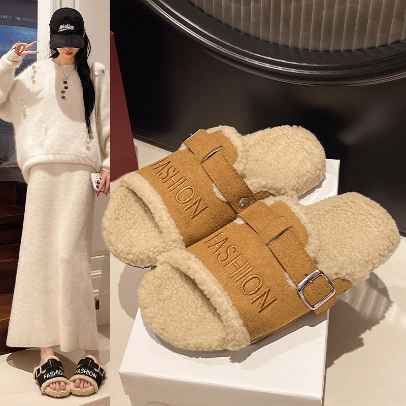 2025 fall/winter new collection: chunky platform fuzzy slippers - korean style, versatile outdoor/indoor wear, warm and cozy plush house slippers