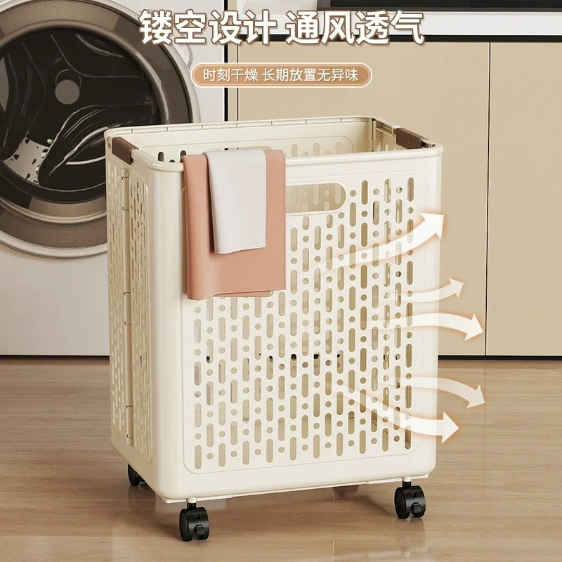 Cream style foldable dirty clothes basket with wheels dirty clothes basket dirty clothes storage basket laundry basket bathroom bathroom storage