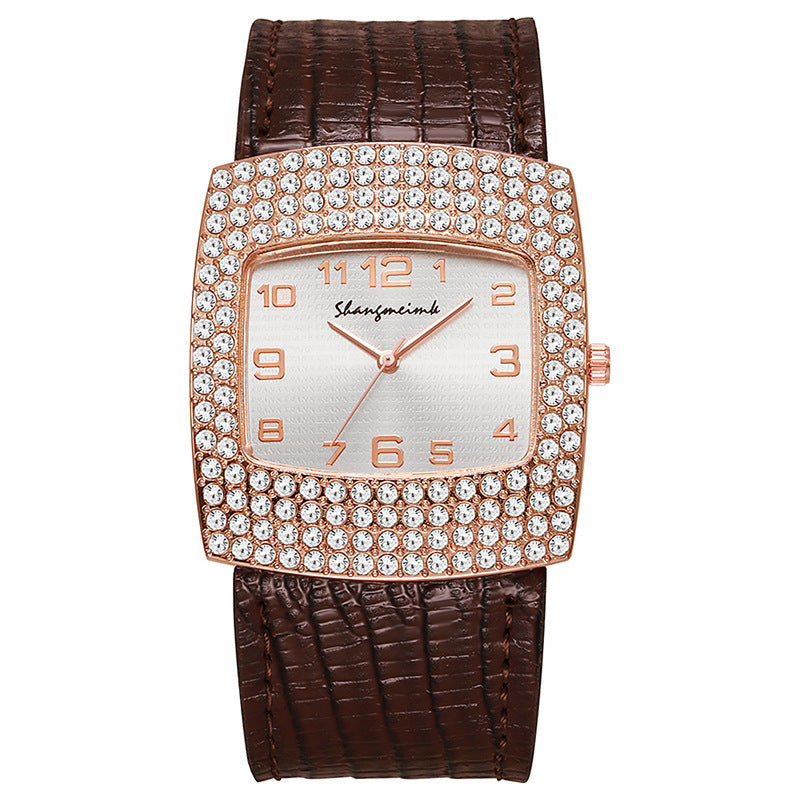 e-commerce hot-selling snake-embossed leather belt diamond-studded women's watch, square full diamond quartz watch, ladies' watch manufacturer wholesale