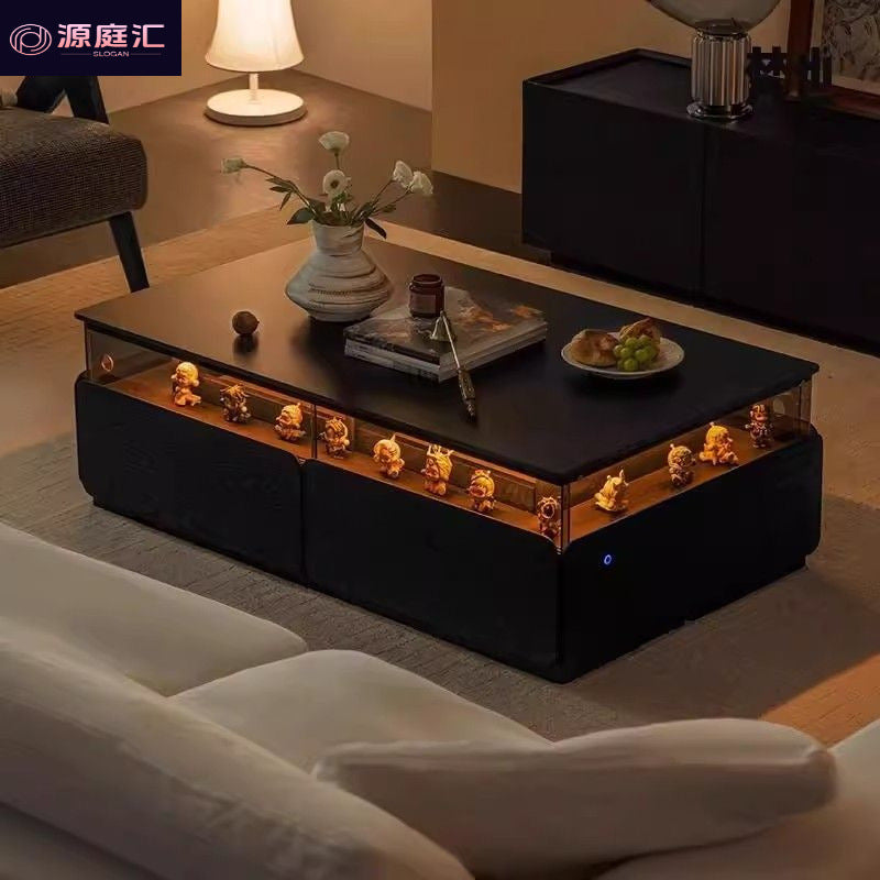 Retro slate coffee table scandinavianfor homemoderncasual lighting atmosphere black square small apartment solid wood coffee table