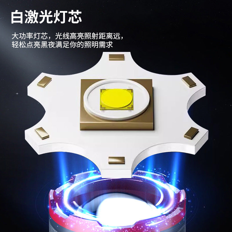 Cross-border new white laser + COB strong light flashlight USB charging outdoor zoom sky-piercing cannon LED flashlight