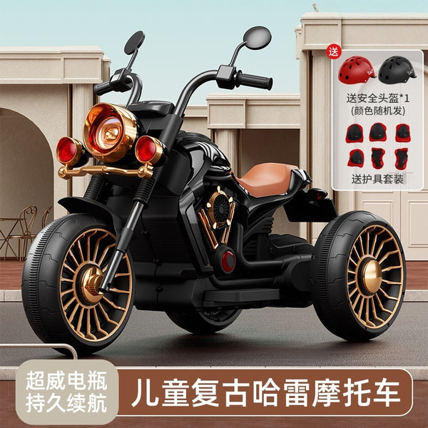 Children's electric motorcycle, boy and girl baby toy car with remote control can seat children's charging tricycle battery car