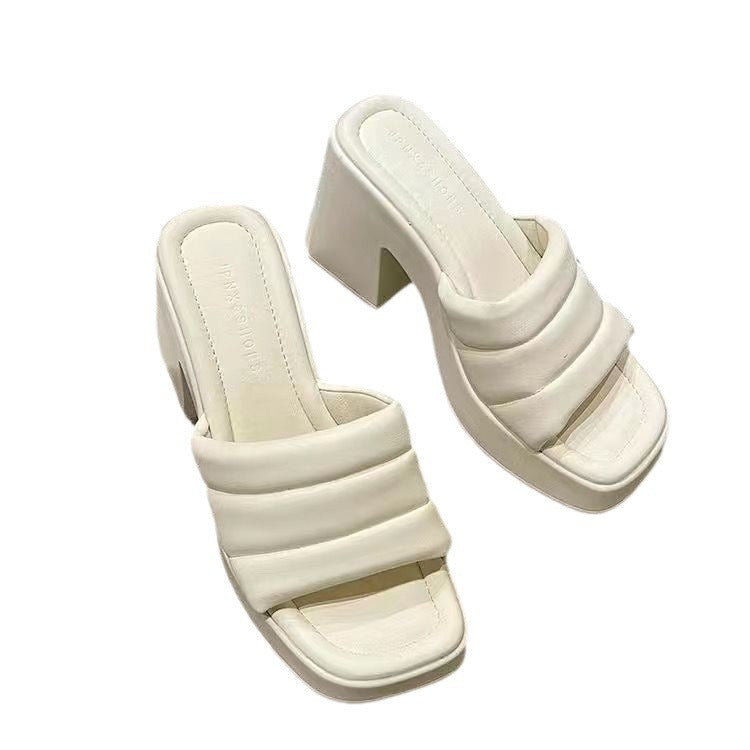 High-heeled slippers for women 2024 summernew arrival open toe thick heel waterproof platform thick soleoutwearplatform shoeseasiest for match one-line sandals