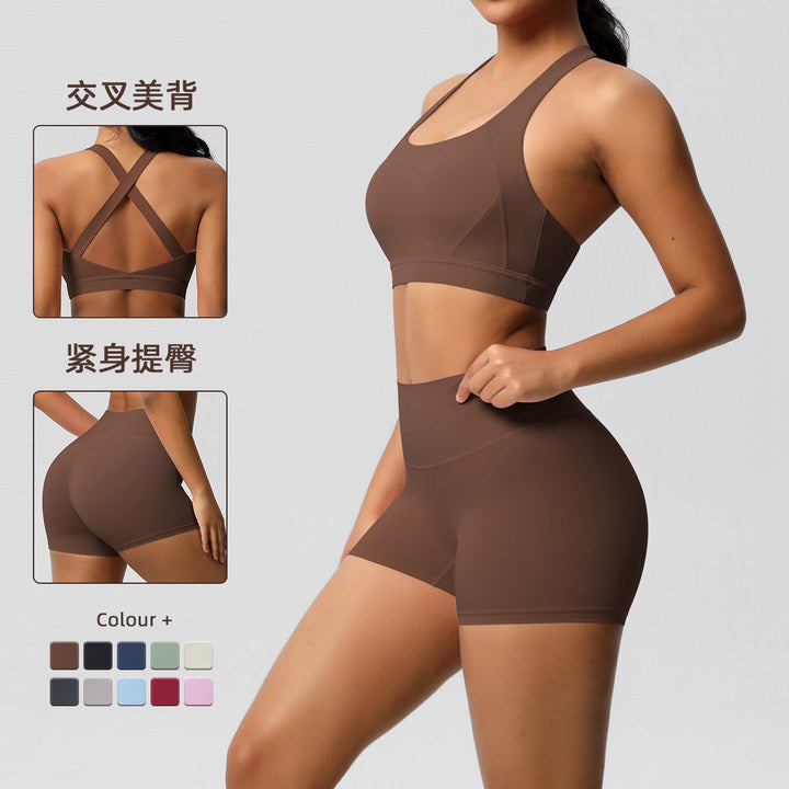 cloud-feeling tight yoga sports vest bubble wrap bra hip-lifting shorts running fitness yoga clothes two-piece set