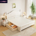 Scandinavianwhite solid wood bed modern casual cream style grids 1.8m double bed 1.5 master bedroom storage princess bed