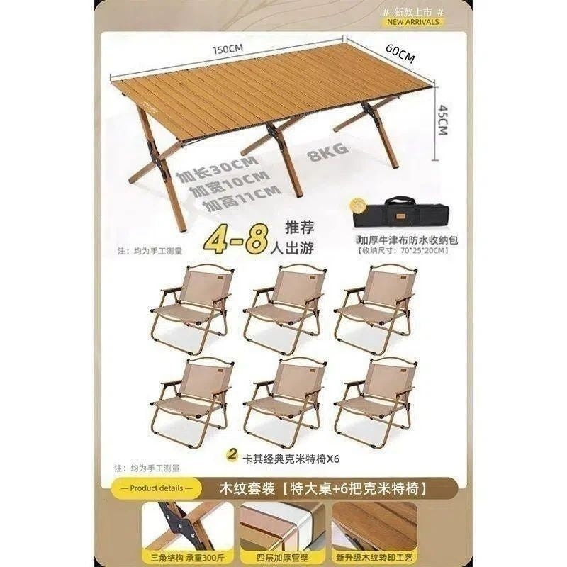 Camping table outdoor multi-functional foldable camping table and chair suit stall table portable plaid camping chair no