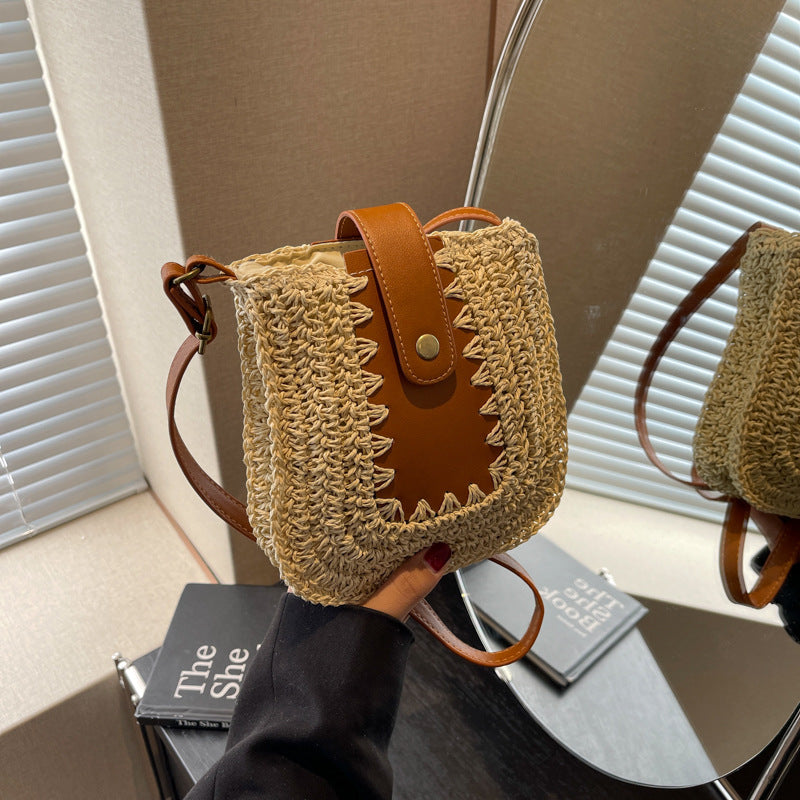 Cross-border woven straw bag women's spring and summer 2025 new versatile niche shoulder messenger bag seaside vacation beach bag