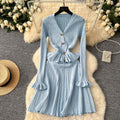 Luxury chic women's dress - autumn  collection: slim-fit knit maxi dress with metallic buckle detail, inspired by chanel