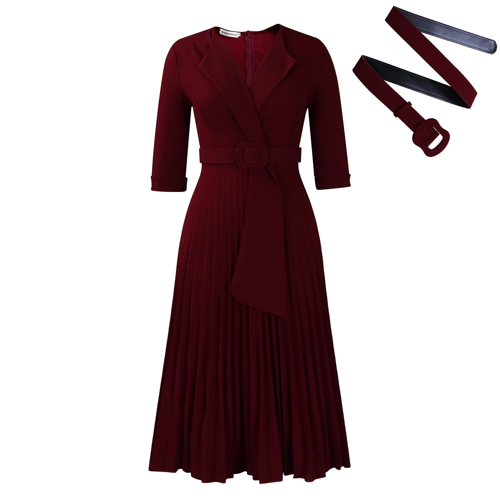 Q108  foreign trade women's new fashion ol blazer collar fashion tie waist pleated african dress