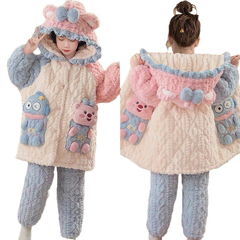 【triple-layer quilted, fleece-lined, extra thick】new winter coral fleece pajamas for girls, baby & toddler girls' loungewear