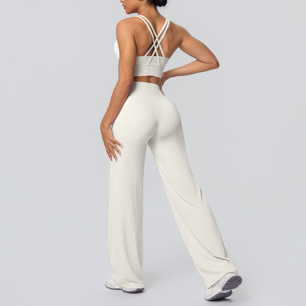 Fashion cross-border nude cross-back bra casual sports hip lifting loose pants fitness yoga wear two-piece set for women