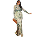 Fashion style cross-border printed waist wrap silm skirt suit pleated long skirt high collar trendy two-piece set casualwork clothing women's clothing