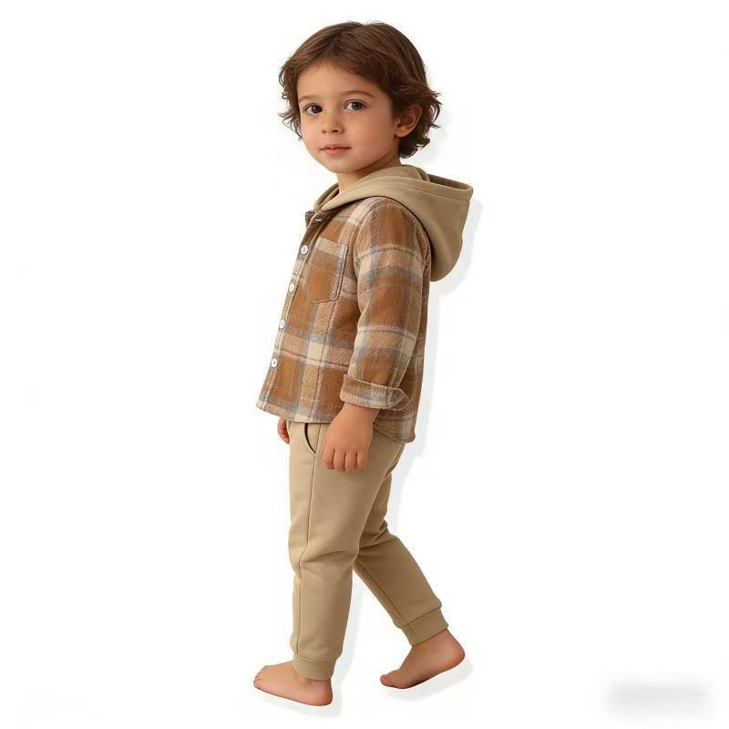 Spring new arrivals: kids' spring outfit set - children's spring clothing, export-quality casual hoodie, long-sleeve plaid shirt, boys' shirt
