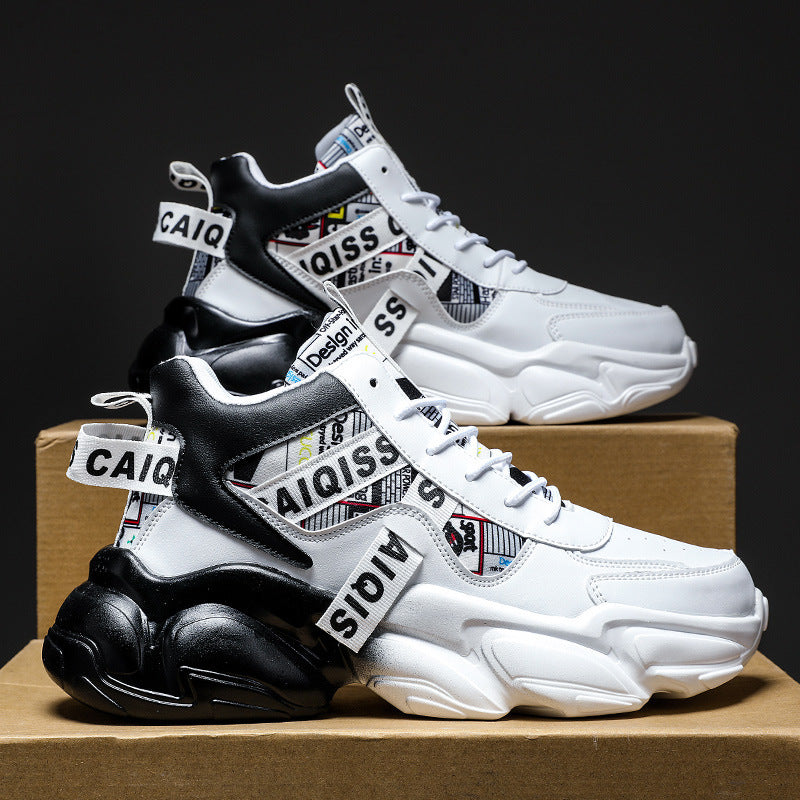 Spring men's shoes winter middle school basketball sports running shoes youth casual high-top chunky sole dad shoes trendy sneakers