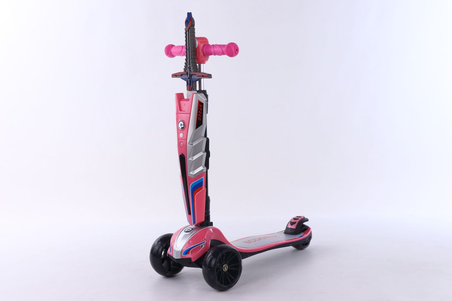 Children's four-wheel flash scooter, adjustable height 2-6 years old children's toy scooter one-click folding car