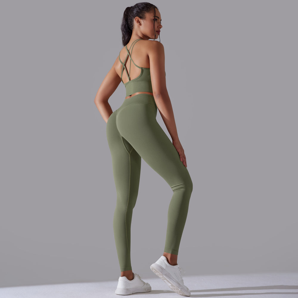 new arrivalhigh waist hip lift seamless yoga clothes sexy sling beautiful back sports bra suit running fitness clothes