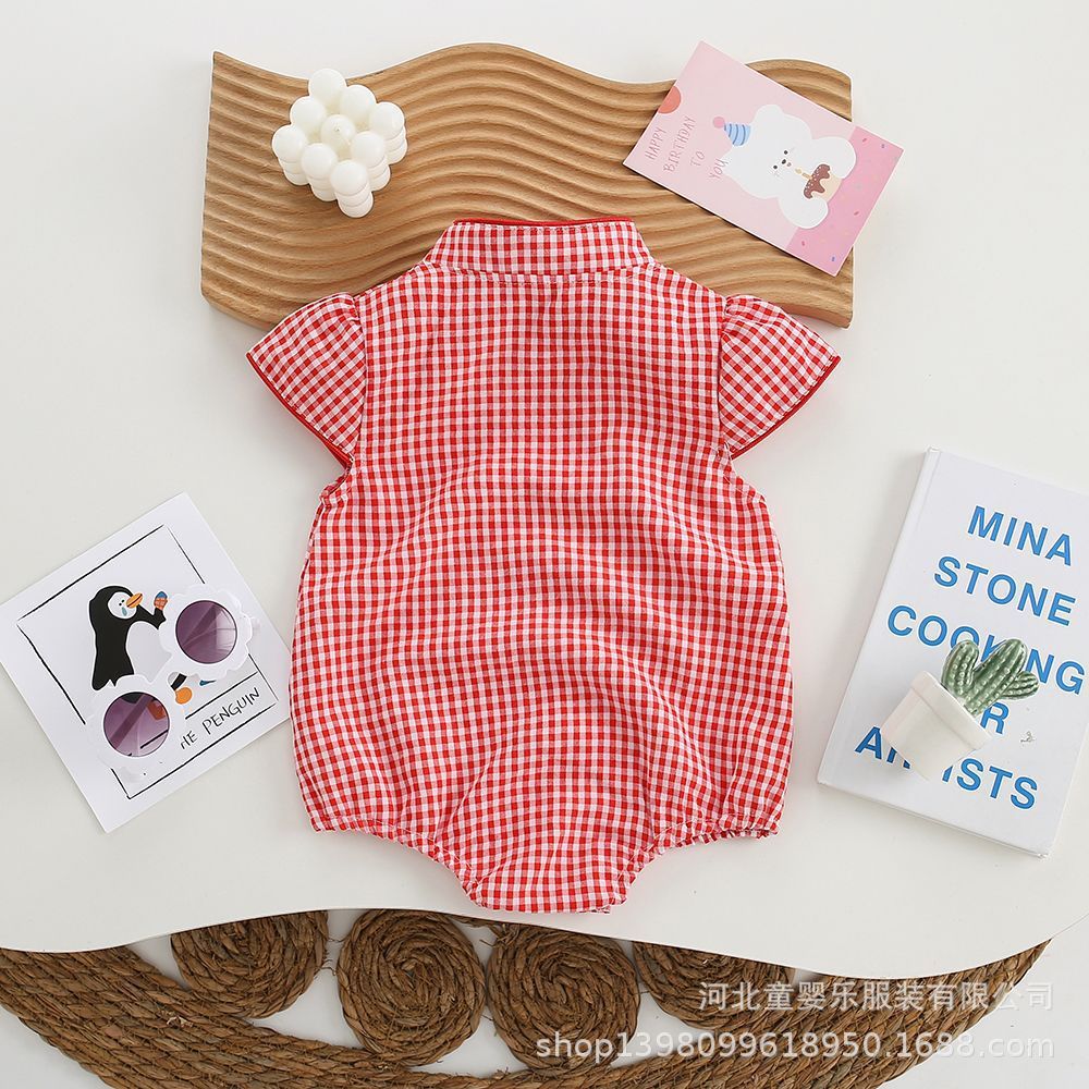 Newborn baby summer lightweight chic breathable outfit - baby girl's triangular cheongsam style flutter sleeve romper bodysuit