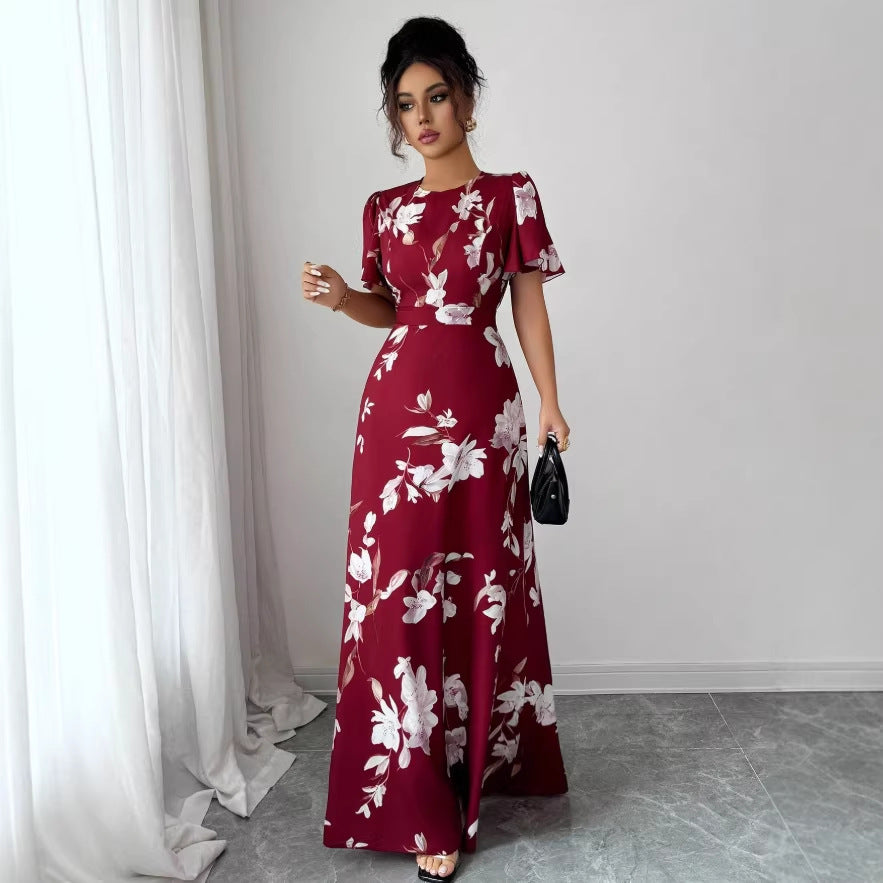 women's mid-length printed pullover dress - new summer floral elegant maxi dress