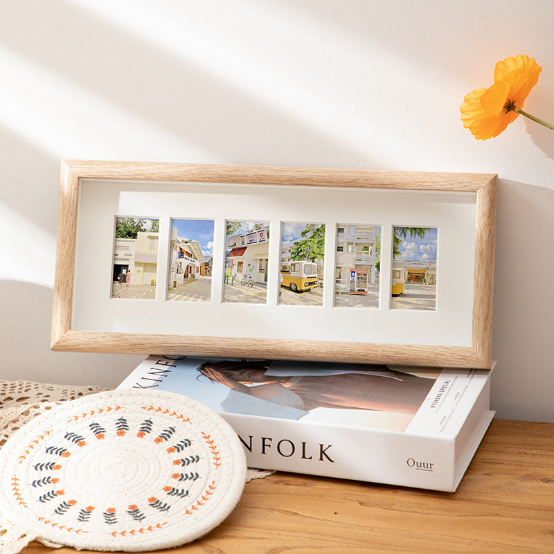 Nordic wooden multi-grid shell specimen photo frame 6-hole hollow table handmade DIY three-dimensional cardboard decorative ornament