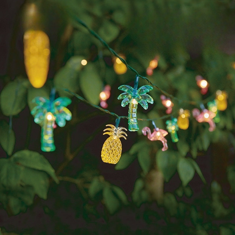 LED solar light string ins pineapple coconut tree flamingo small string light summer cartoon decorative lights flash string