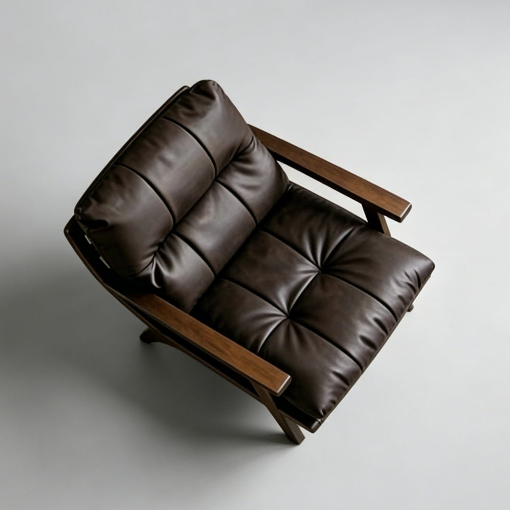 Second-hand style genuine leather chair designer retro house single sofa large flat floor living room balcony casual reading tea chair
