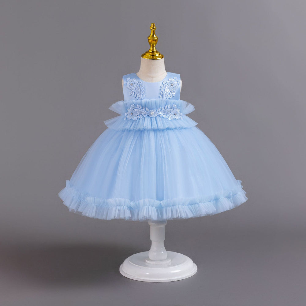 European and american wholesale girls' evening dresses lace pattern princess dress first birthday party gown flower girl dress