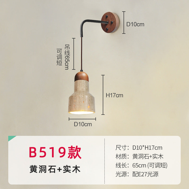 Yellow travertine Japanese-style wabi-sabi wind bedroom bedside wall lamp cream wind living room medieval designer retro homestay lamp