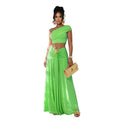 C7675 cross-border   fashion women's sexy one-shoulder cropped top and midi skirt set