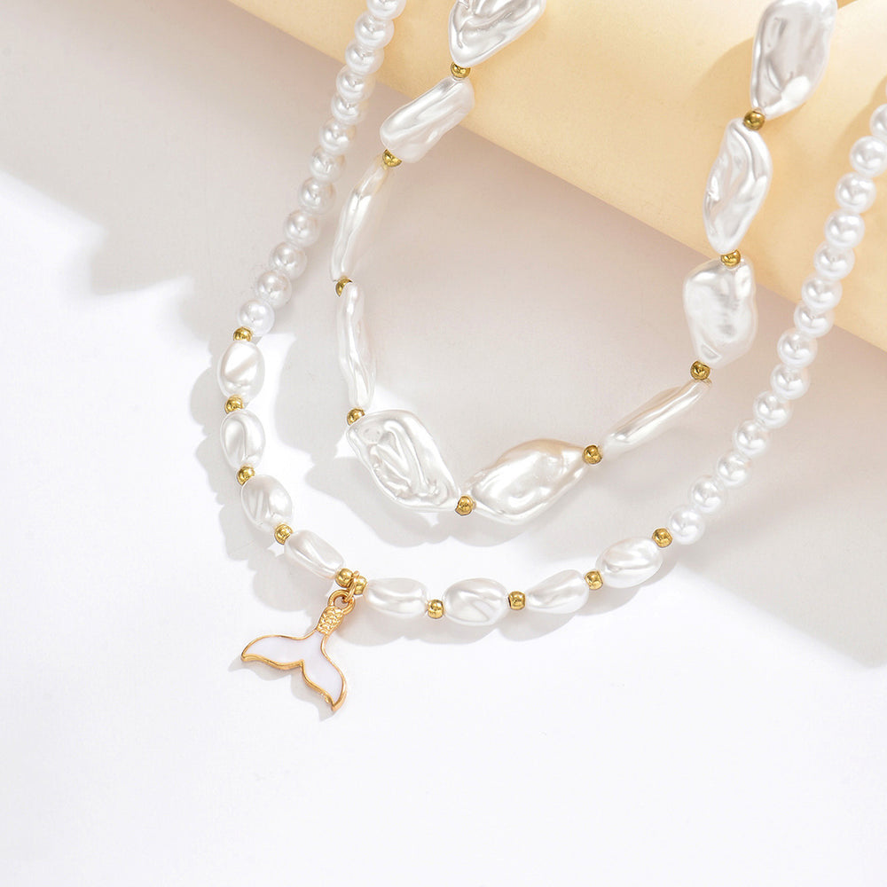 hot-selling accessible luxury french irregular baroque imitation pearl necklace summer versatile fishtail stacked clavicle chain