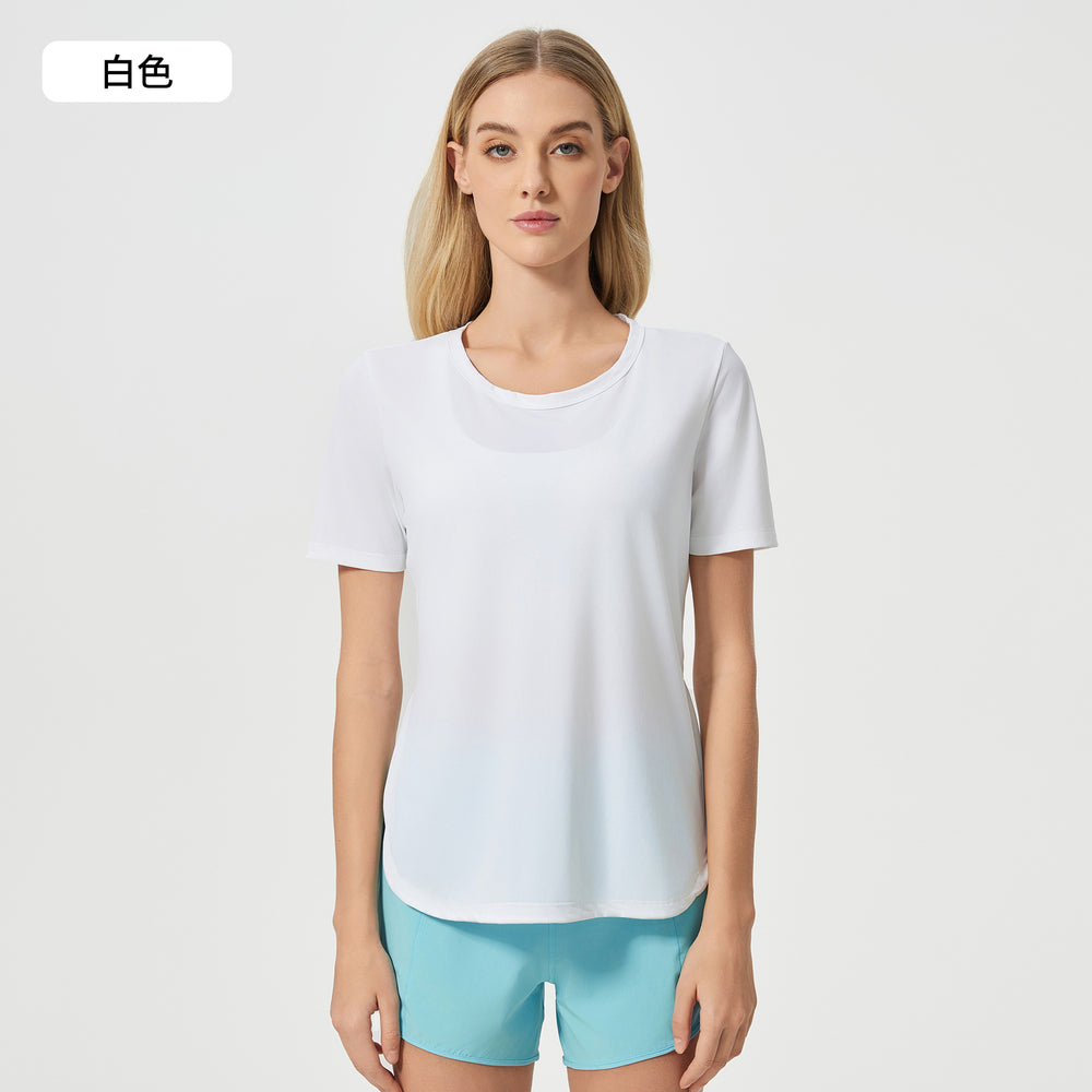 Summer loose breathable yoga top women's side slit quick-dry running fitness sports short sleeve dss125