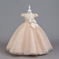 export girls' dress - mid-to-large size, short-sleeve wedding dress, flower girl performance dress, princess gown, floor-length style
