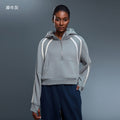 High collar half-zip hooded sweatshirt women's fleece-linedloosecontrast color sports topseasiest for matchcasualoutweard25159